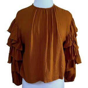Olivaceous Rust Tired Ruffle Gypsy Sleeve 100% Cotton Gauze Top Blouse Sz S NEW